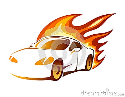 Modern luxury sporty coupe with burning flames Vector Illustration