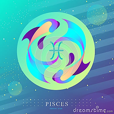 Modern magic witchcraft card with astrology Pisces zodiac sign. Koi fish logo design Vector Illustration