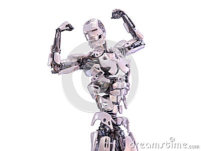 Modern male robot showing muscles. 3D illustration Cartoon Illustration