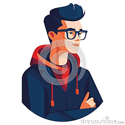 Modern man in blue hooded and eyeglasses Vector Illustration