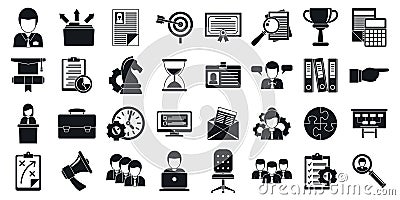 Modern managing skills icons set, simple style Vector Illustration