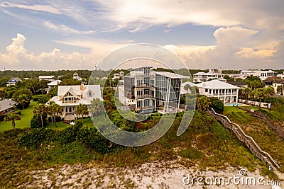 Modern mansions on Santa Rosa Beach Seaside summer scene Stock Photo