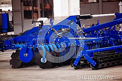 Modern manufactured agricultural disc cultivator in factory Stock Photo