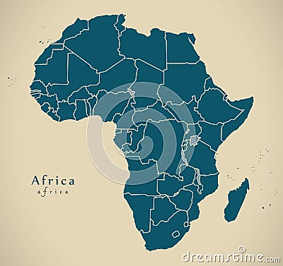Modern Map - Africa continent with frontiers Cartoon Illustration