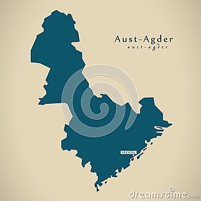 Modern Map - Aust Agder Norway NO Cartoon Illustration