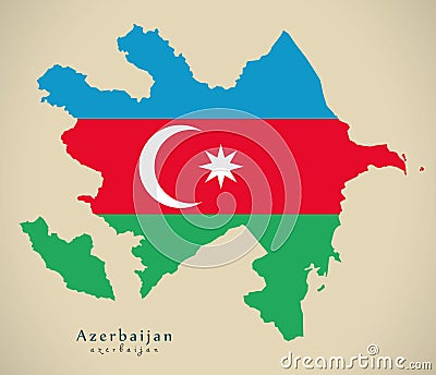 Modern Map - Azerbaijan flag colored AZ Cartoon Illustration
