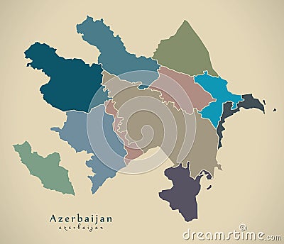Modern Map - Azerbaijan with regions colored political AZ Cartoon Illustration