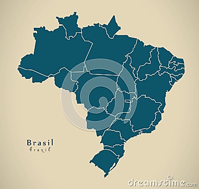 Modern Map - Brasil with districts BR Brazil Stock Photo