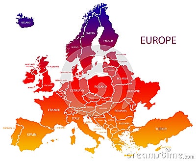 Modern Map - Colorful Europe with countries and labels Cartoon Illustration