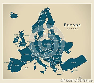 Modern Map - Europe with countries and labels Vector Illustration