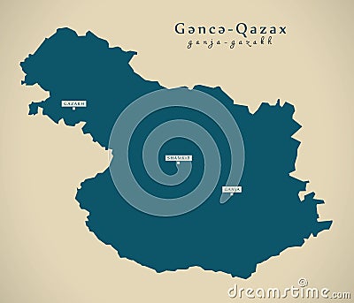 Modern Map - Ganja-Gazakh AZ Cartoon Illustration