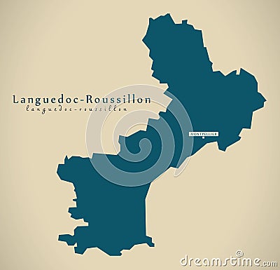 Modern Map - Languedoc Roussillon France FR Cartoon Illustration