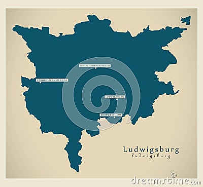 Modern Map - Ludwigsburg county of Baden Wuerttemberg DE Vector Illustration