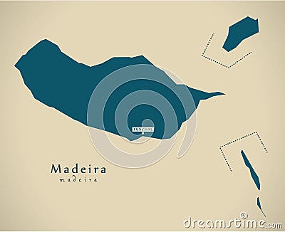 Modern Map - Madeira Portugal PT Cartoon Illustration