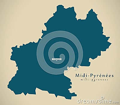 Modern Map - Midi Pyrenees France FR Cartoon Illustration