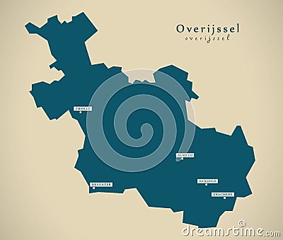 Modern Map - Overijssel NL Cartoon Illustration