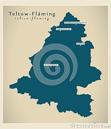 Modern Map - Teltow-Flaeming county of Brandenburg DE Cartoon Illustration