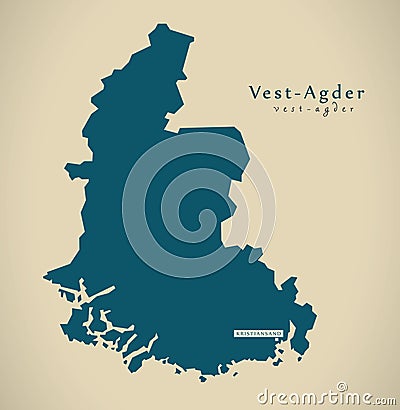 Modern Map - Vest Agder Norway NO Cartoon Illustration