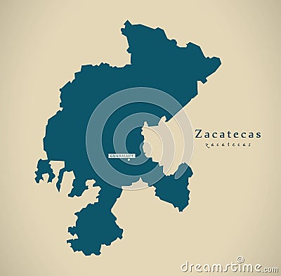 Modern Map - Zacatecas Mexico MX Cartoon Illustration