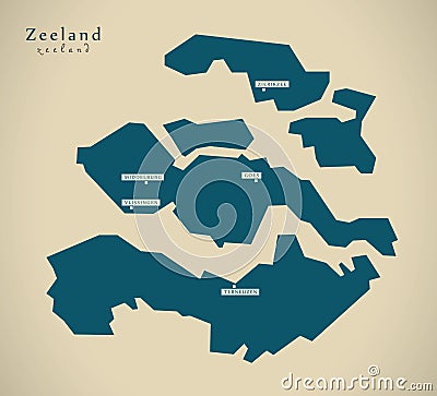 Modern Map - Zeeland NL Cartoon Illustration