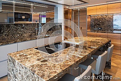 Modern marble kitchen with island Stock Photo