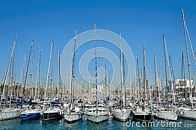 Modern marina in the new harbor city of Barcelona - Spain Editorial Stock Photo