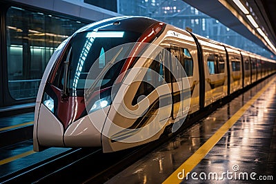 Modern marvel sleek train glides through subway station, efficient transportation Stock Photo