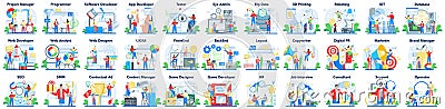 Modern IT or media profession set. Programmer write software Vector Illustration