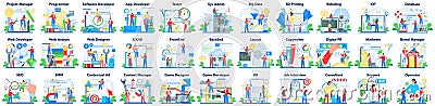 Modern IT or media profession set. Programmer write software Vector Illustration