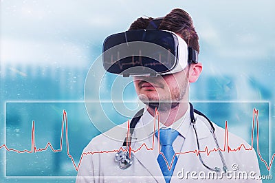 Modern medic with virtual reality goggles Stock Photo