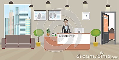 Modern medical clinic reception interior with furniture Vector Illustration