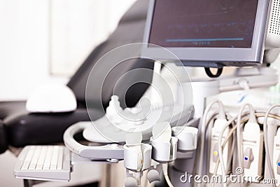 Modern medical equipment, medical ultrasound machine with probes in clinic Stock Photo