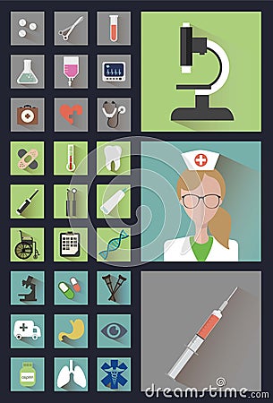 Modern medical icons in the style Flat Stock Photo