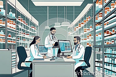 Modern Medical Research Laboratory Scientists Use Computer with AI generated Stock Photo