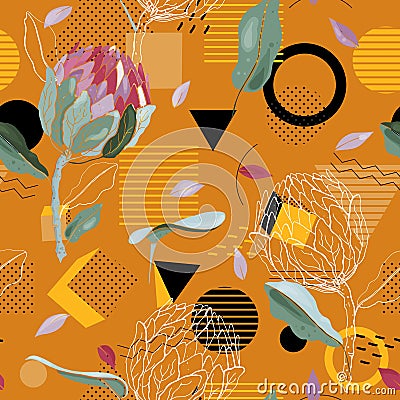 Geometric seamless print with polka dots design for fashion, cards, fabric and prints. Vector illustration. Modern memphis pattern Vector Illustration