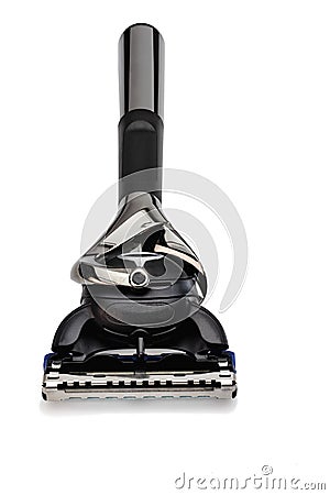 Modern mens razor with a lot of blades on a white isolated background. Gift for a man. Beard care Stock Photo