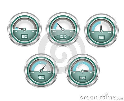 Metal shiny speedometer with percentage of speed illustration Vector Illustration