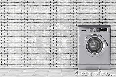 Modern Metalic Washing Machine. 3d Rendering Stock Photo