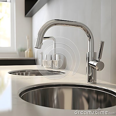 Modern metallic faucet with small lever Stock Photo