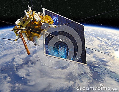 Modern meteorological satellite at the Earth orbit Stock Photo