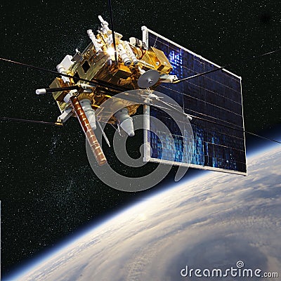Modern meteorological satellite at the Earth orbit Stock Photo