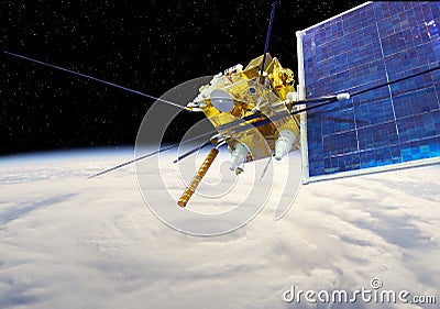 Modern meteorological satellite at the Earth orbit Stock Photo