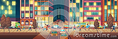 Modern city street at evening cartoon vector Vector Illustration