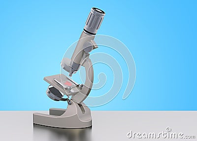 Modern microscope on the desk. 3D Stock Photo