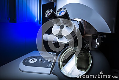 Modern microscope in a lab Stock Photo