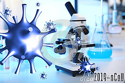 Modern microscope on table in laboratory Stock Photo