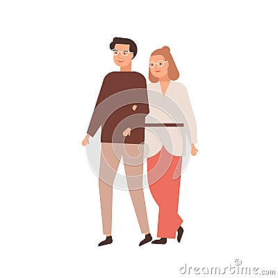 Modern middle-aged couple flat vector illustration. Marrieds, wedded pair, husband and wife. Relationship, family walk Vector Illustration