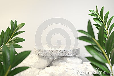 Modern Minimal Mockup Podium On Rock Mountain With Tropic Plant Abstract Background 3d Render Stock Photo