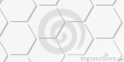 Modern minimal white large papercut honeycomb hexagon geometrical pattern background border flat lay top view from above Cartoon Illustration