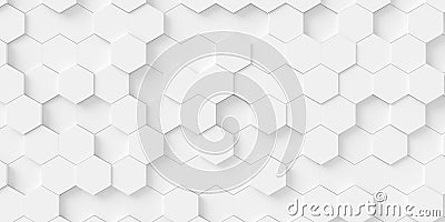 Modern minimal white random shifted honeycomb hexagon geometrical pattern background flat lay top view from above Cartoon Illustration